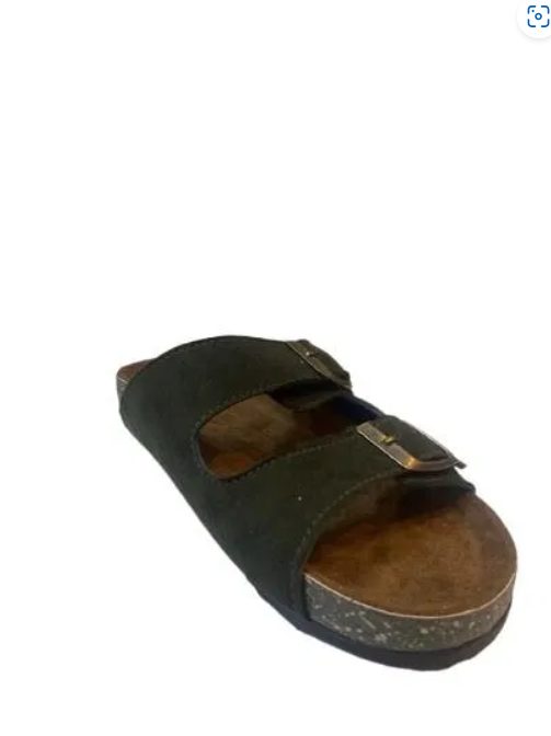Olive Suede Double-Buckle Slide
