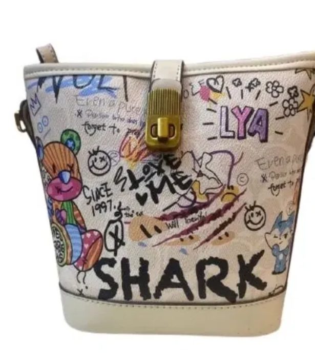 Ivory Graffiti Bucket Bag